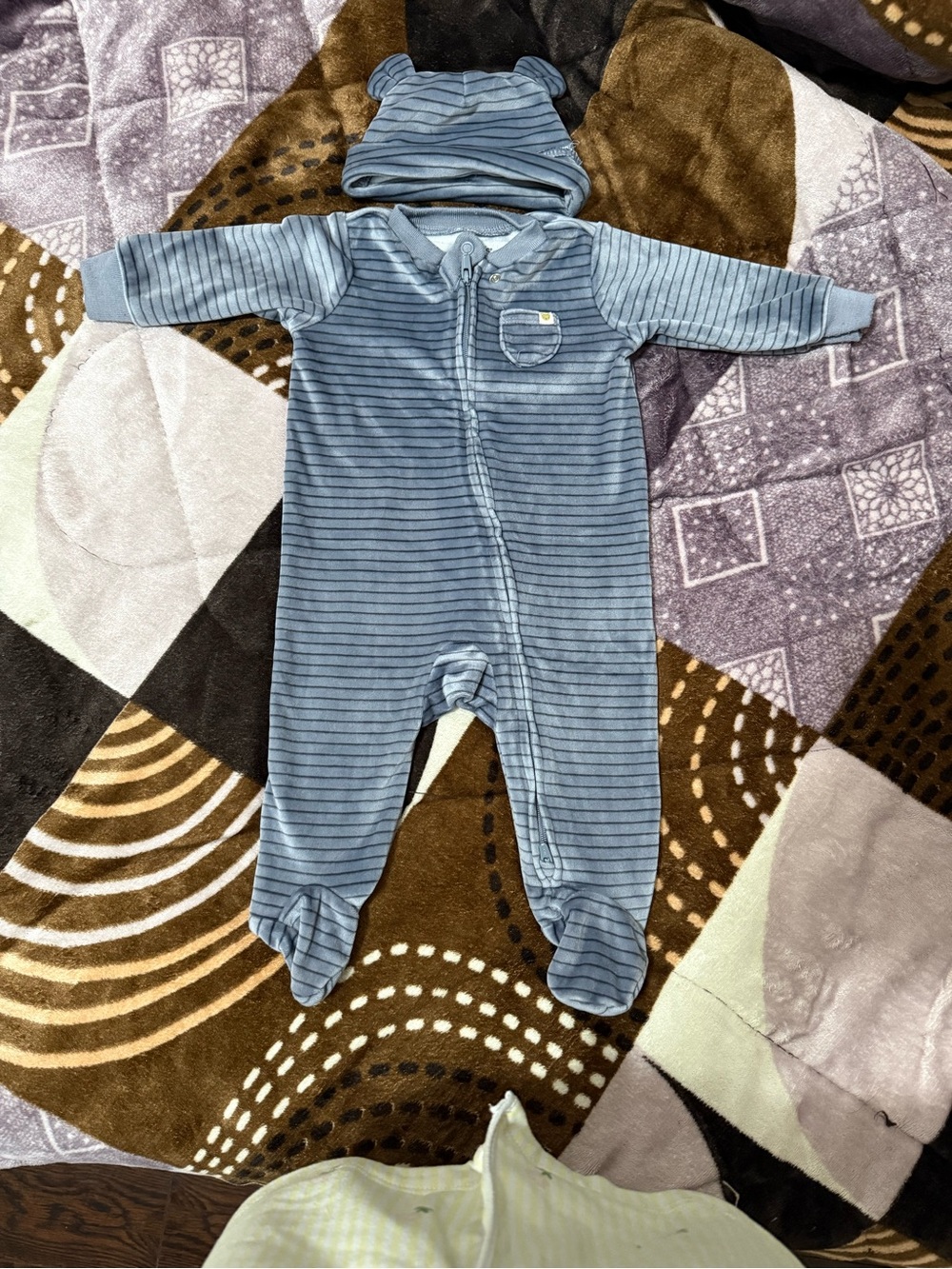 Carter's Light Blue Striped Footed One-Piece with Hat